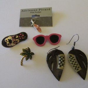Beach Theme Jewelry Bundle Pins, Earrings, Charm